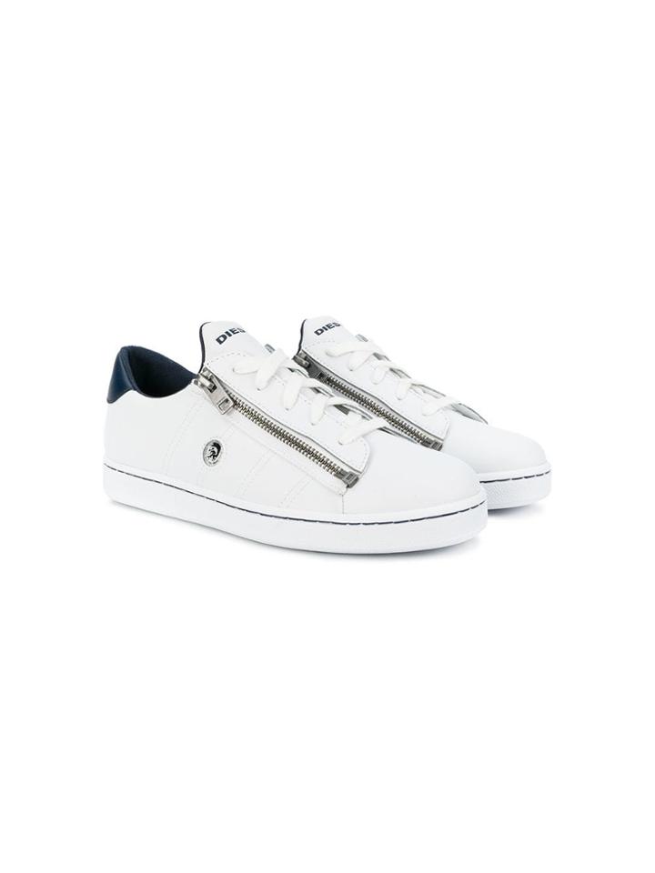 Diesel Kids Zip Detail Sneakers - White