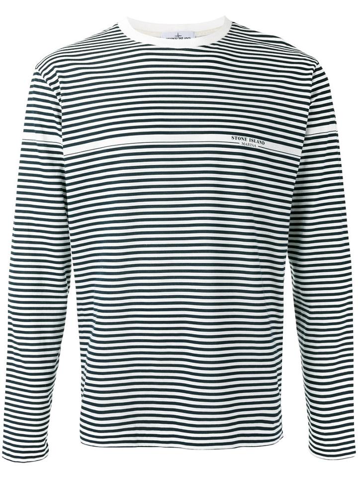 Stone Island - Striped Logo Print Long Sleeve Top - Men - Cotton - M, Black, Cotton