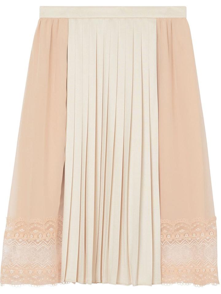 Burberry Lace Detail Silk Panel Pleated Skirt - Pink