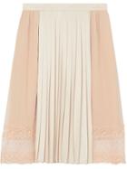 Burberry Lace Detail Silk Panel Pleated Skirt - Pink
