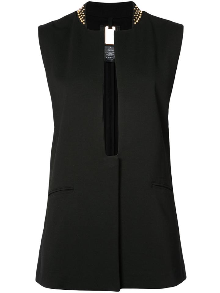 Thomas Wylde Stud Collar Deep Cut Sleeveless Jacket - Black