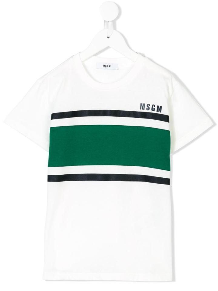 Msgm Kids Block Stripe Logo T-shirt - White
