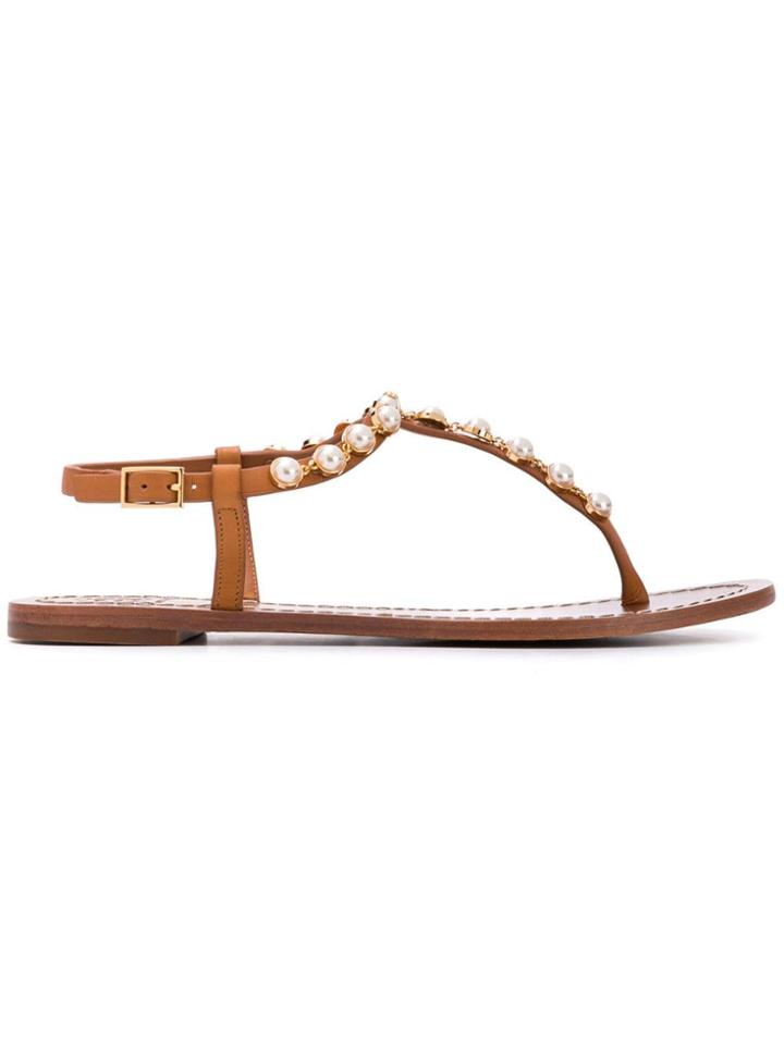 Tory Burch Pearl Embellished Sandals - Brown