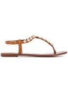 Tory Burch Pearl Embellished Sandals - Brown