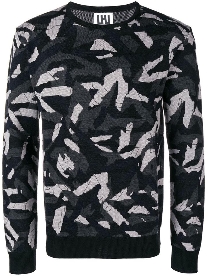 Les Hommes Urban Camouflage Pattern Sweater - Black