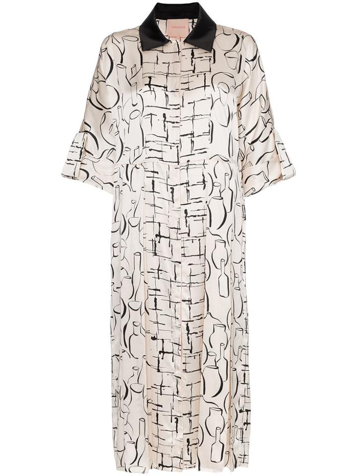 Roksanda Lucina Contrasting Collar Printed Midi Dress - Pink