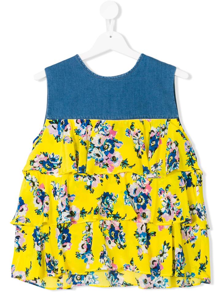 Msgm Kids Tiered Floral Print Top - Yellow & Orange