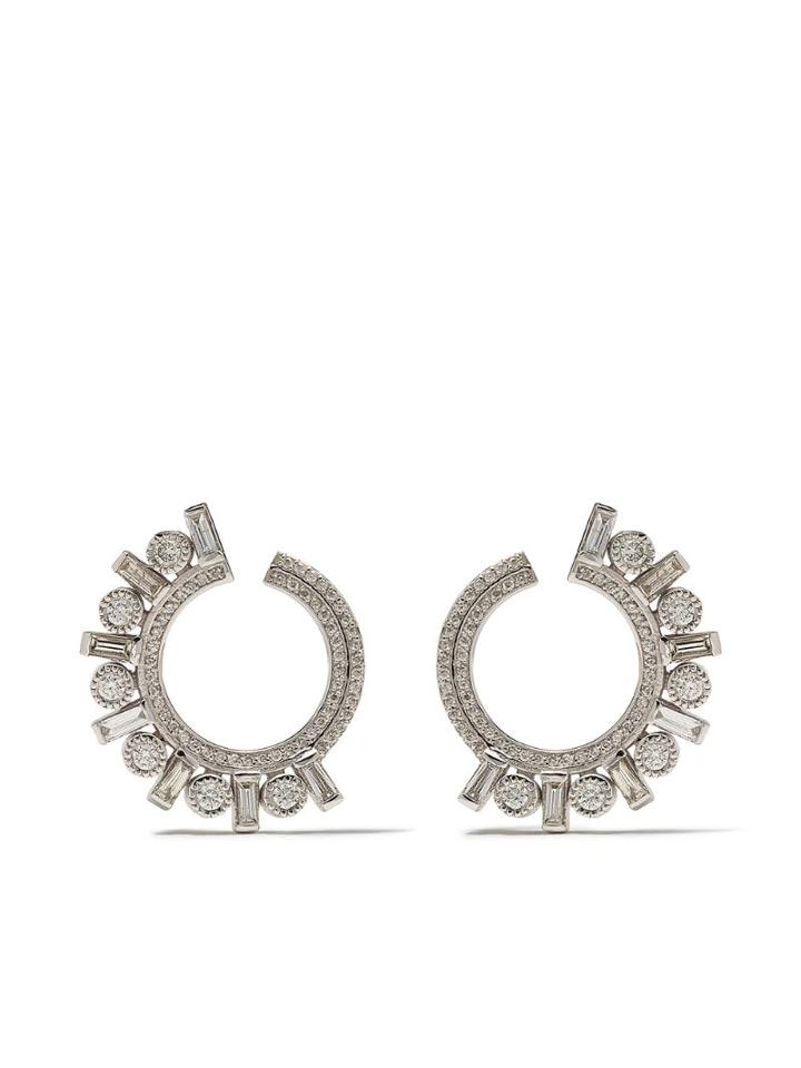 Colette 18kt White Gold Diamond Open Hoop Earrings
