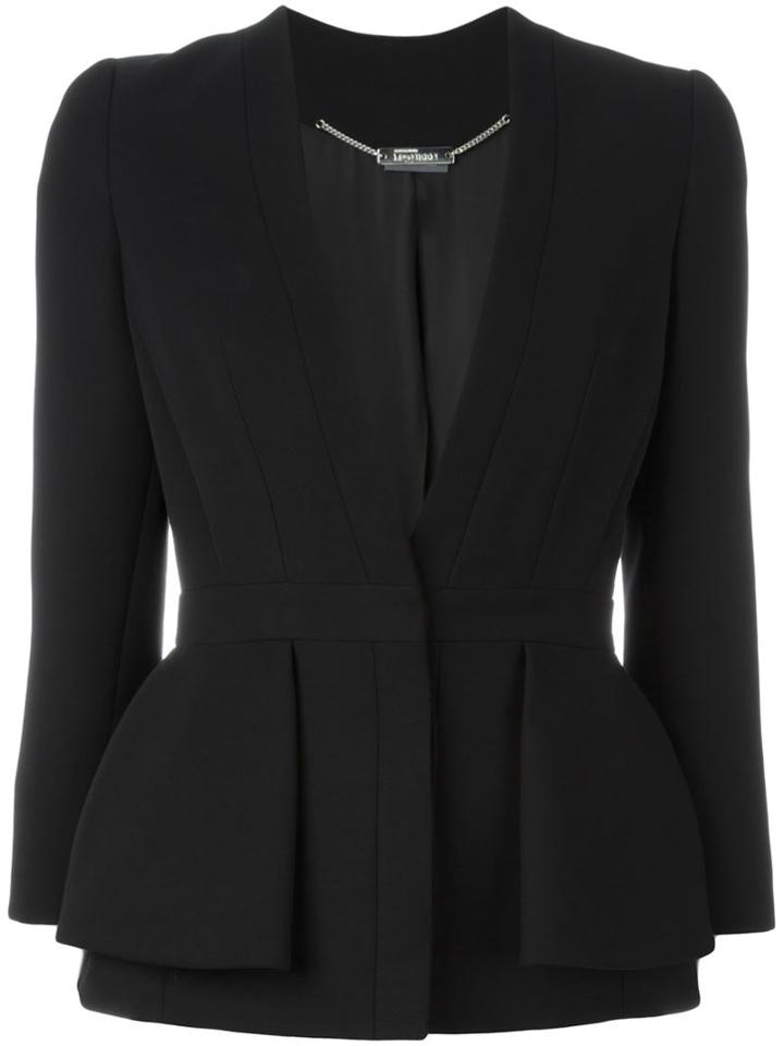 Alexander Mcqueen Fitted Peplum Blazer, Women's, Size: 40, Black, Silk/polyamide/cupro/wool