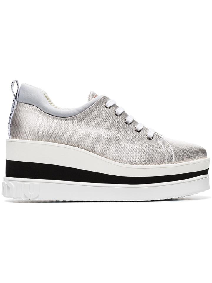 Miu Miu Silver 75 Flatform Sneakers - Grey