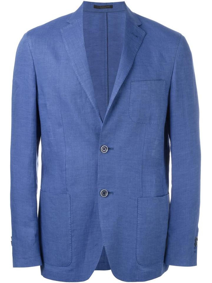Corneliani Two Button Blazer, Men's, Size: 50, Blue, Linen/flax/cupro/viscose