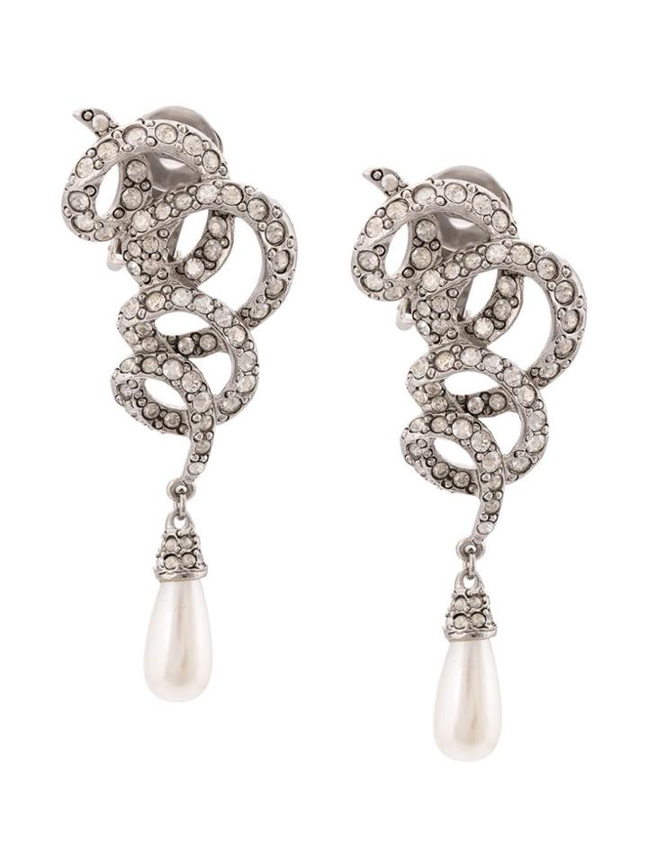 Oscar De La Renta Pear Drop Crystal Earrings - Silver