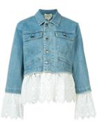 Sea Eyelet Layered Denim Jacket, Women's, Size: Medium, Blue, Cotton