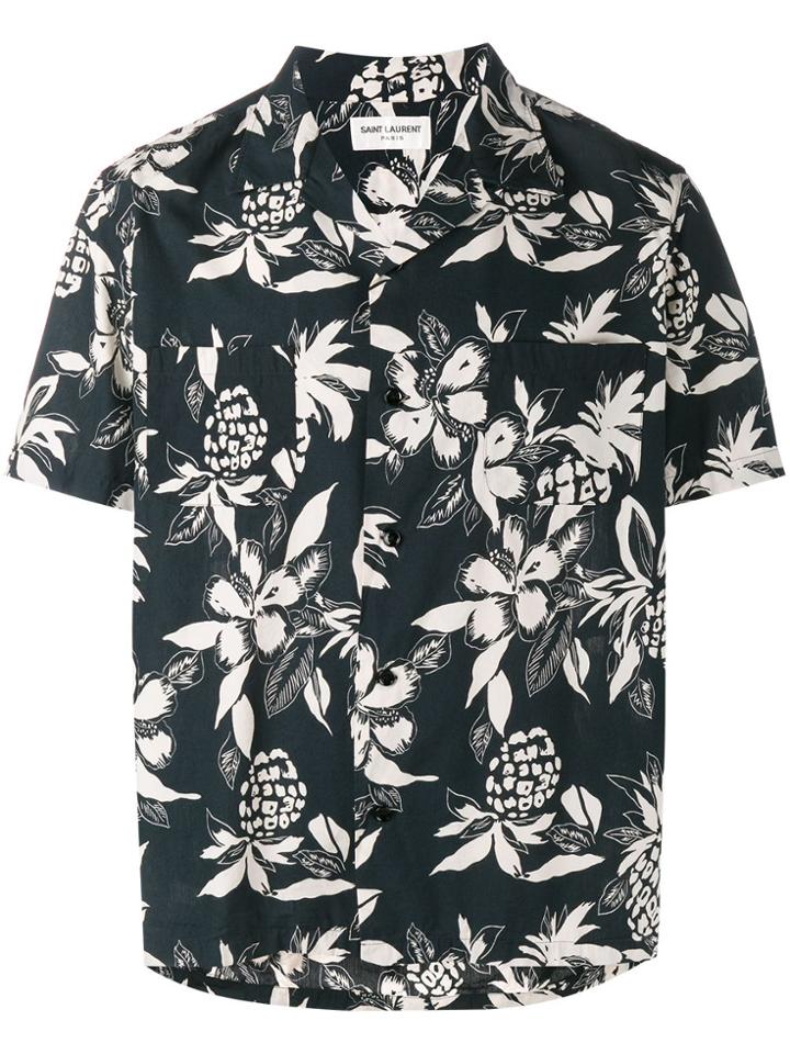 Saint Laurent Hibiscus Floral Printed Shirt - Black