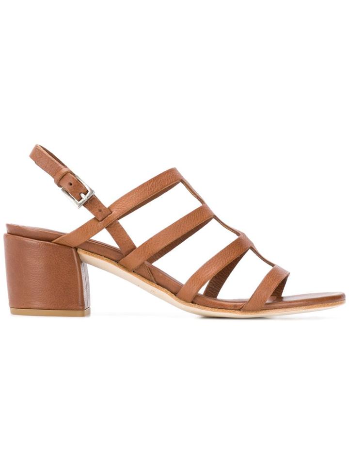 Del Carlo Block Heel Cage Sandals - Brown