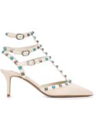 Valentino Rockstud Rolling Pumps, Women's, Size: 36, White, Leather