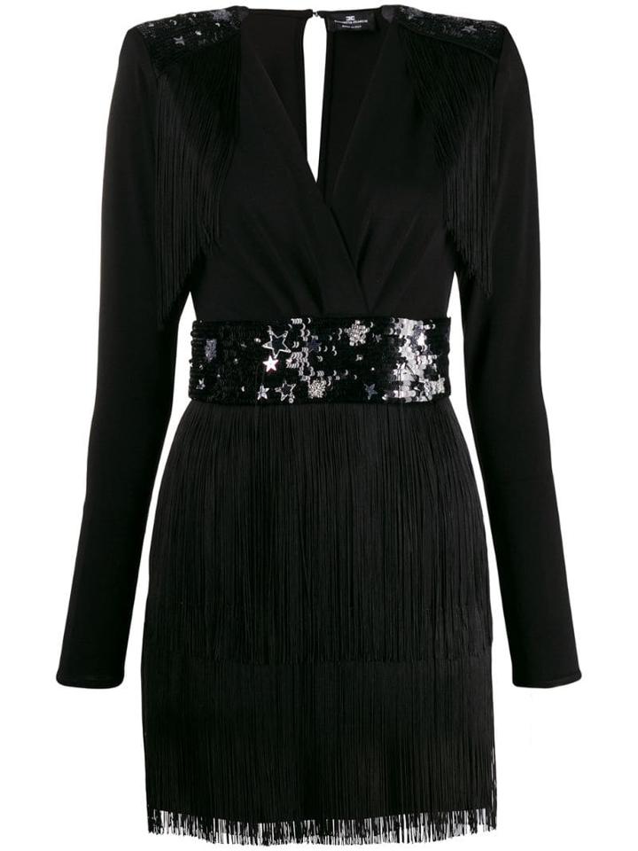 Elisabetta Franchi Star Fringed Mini Dress - Black