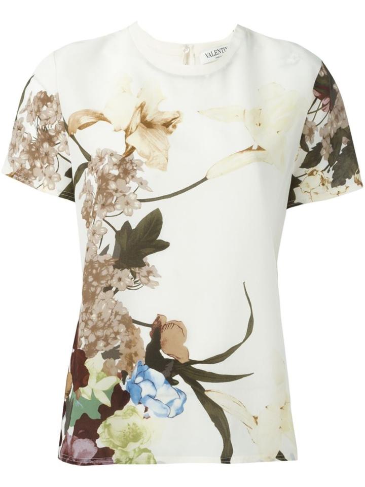 Valentino Floral Print T-shirt, Women's, Size: L, Nude/neutrals, Silk