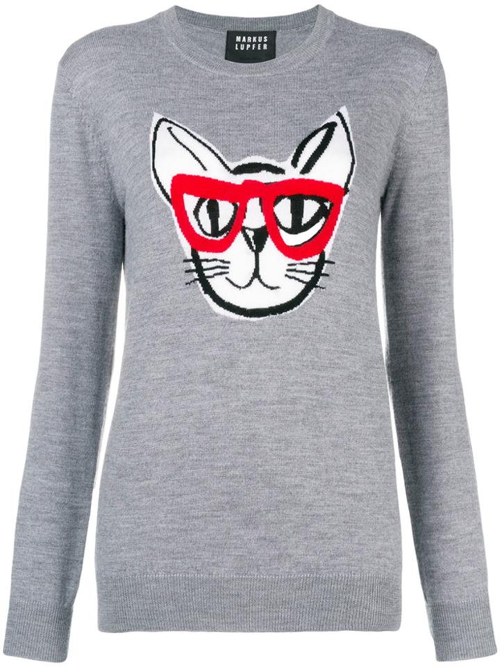 Markus Lupfer Natalie Intarsia Geek Cat Sweater - Grey