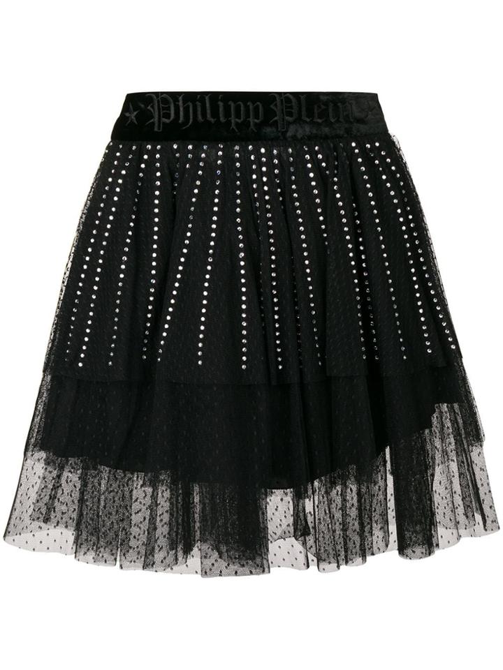 Philipp Plein Crystal Embellished Lace Skirt - Black