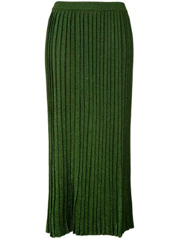 D'enia - Metallic Pleated Skirt - Women - Nylon/polyester/acetate - S, Green, Nylon/polyester/acetate