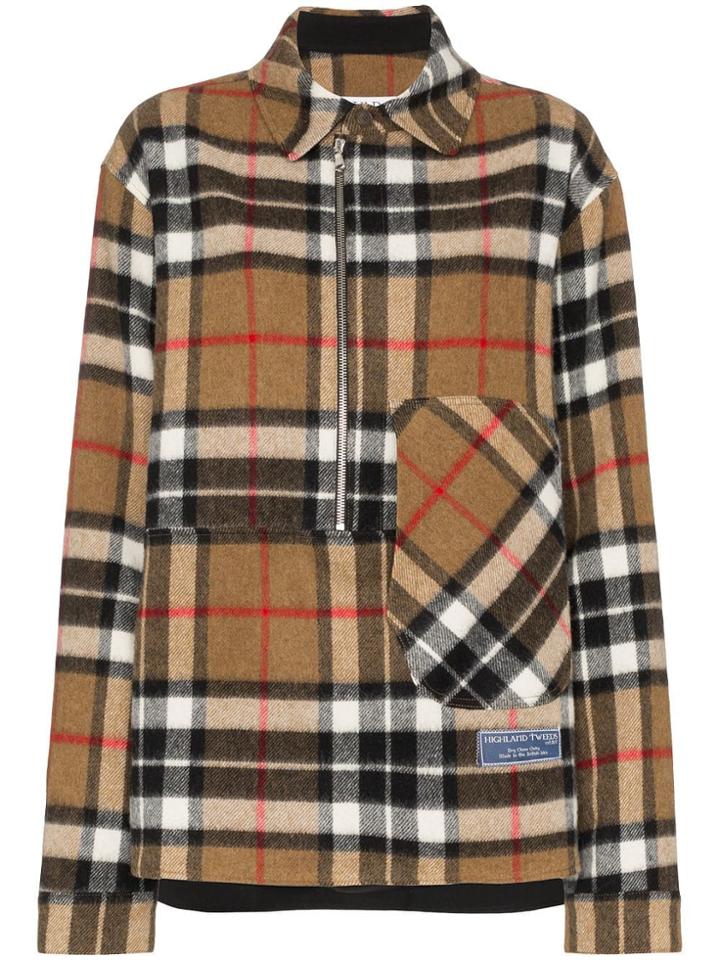 We11done Zip Front Check Wool Shirt - Brown