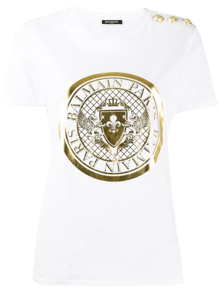 Balmain Metallic Finish Logo T-shirt - White