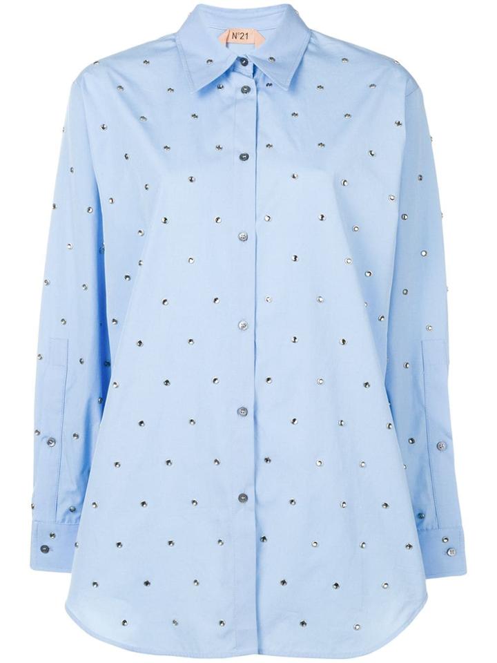No21 Embellished Long-sleeve Shirt - Blue