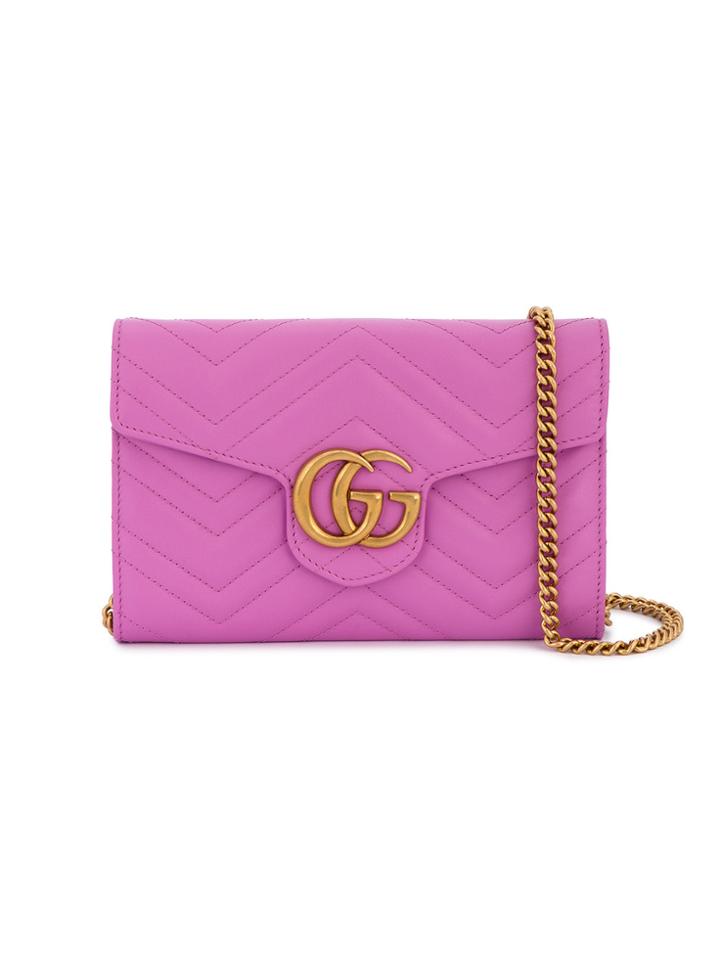 Gucci Marmont Chevron Chain Wallet Bag - Pink & Purple