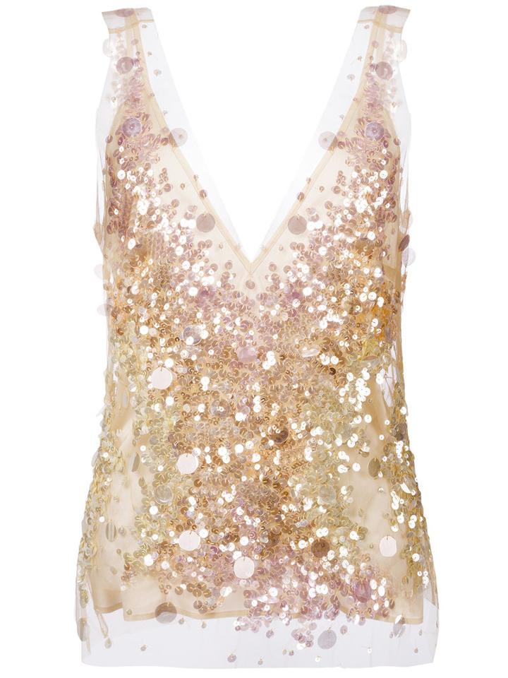 Amen Sequined V-neck Top, Women's, Size: 40, Pink/purple, Polyamide/spandex/elastane/pvc