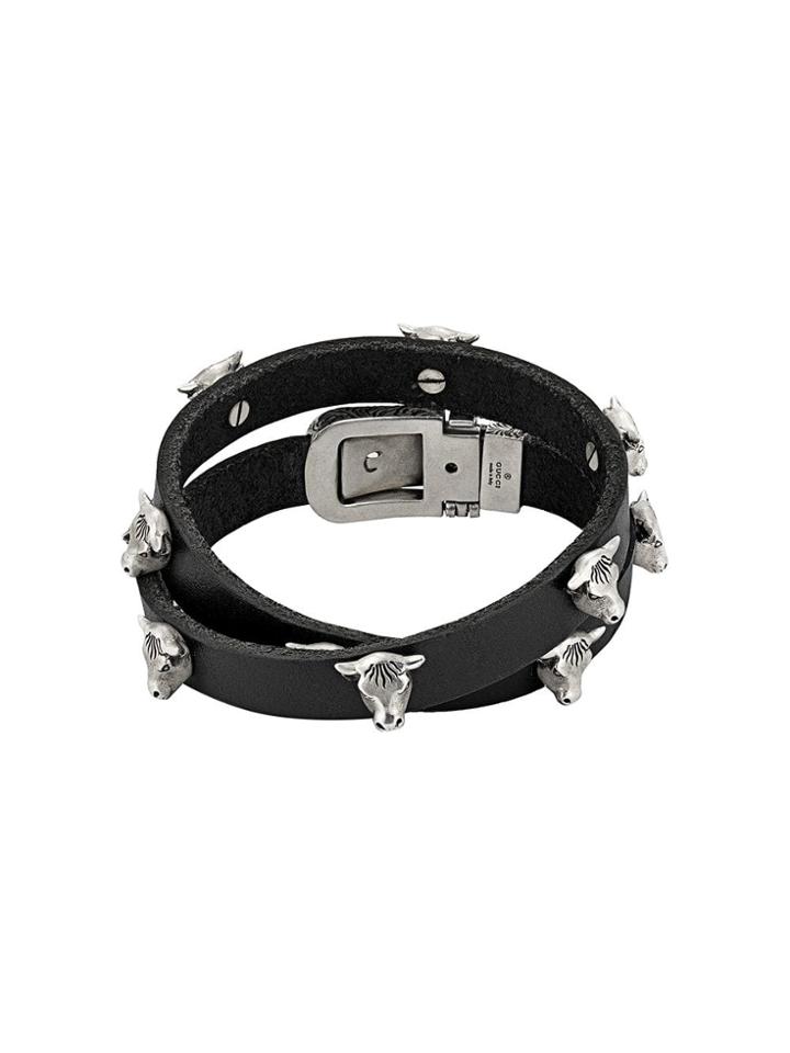 Gucci Anger Forest Double Wrap Leather Bracelet - Black