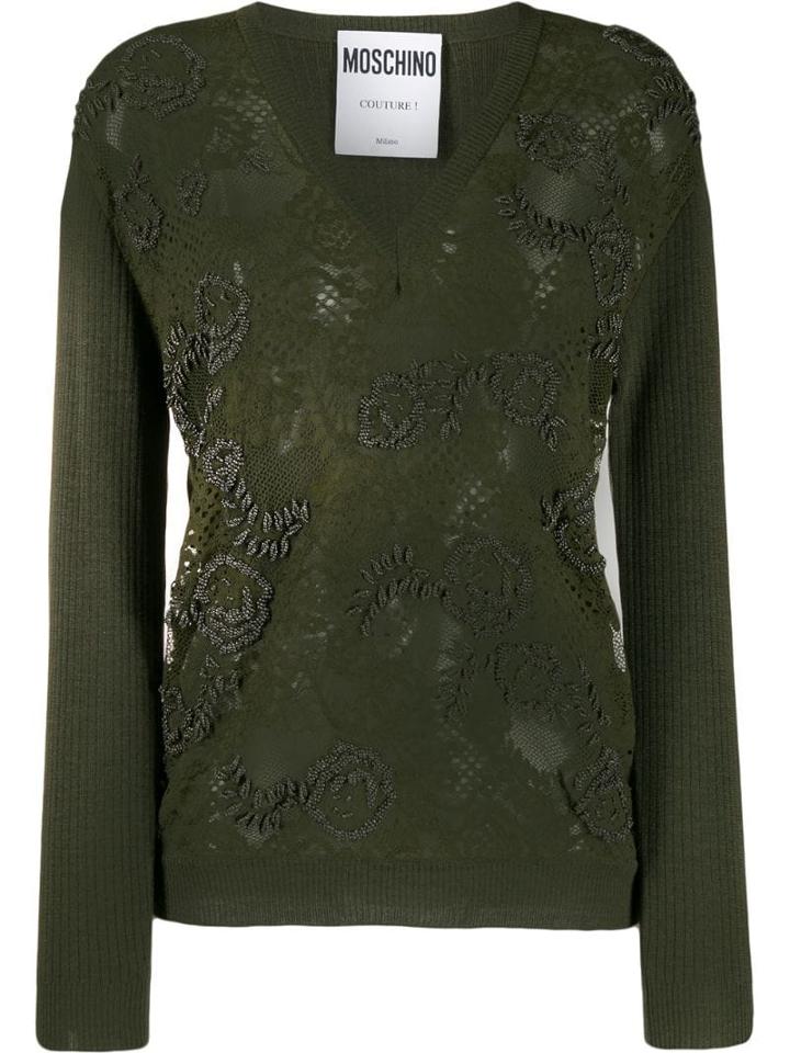Moschino Floral Bead Embroidered Jumper - Green