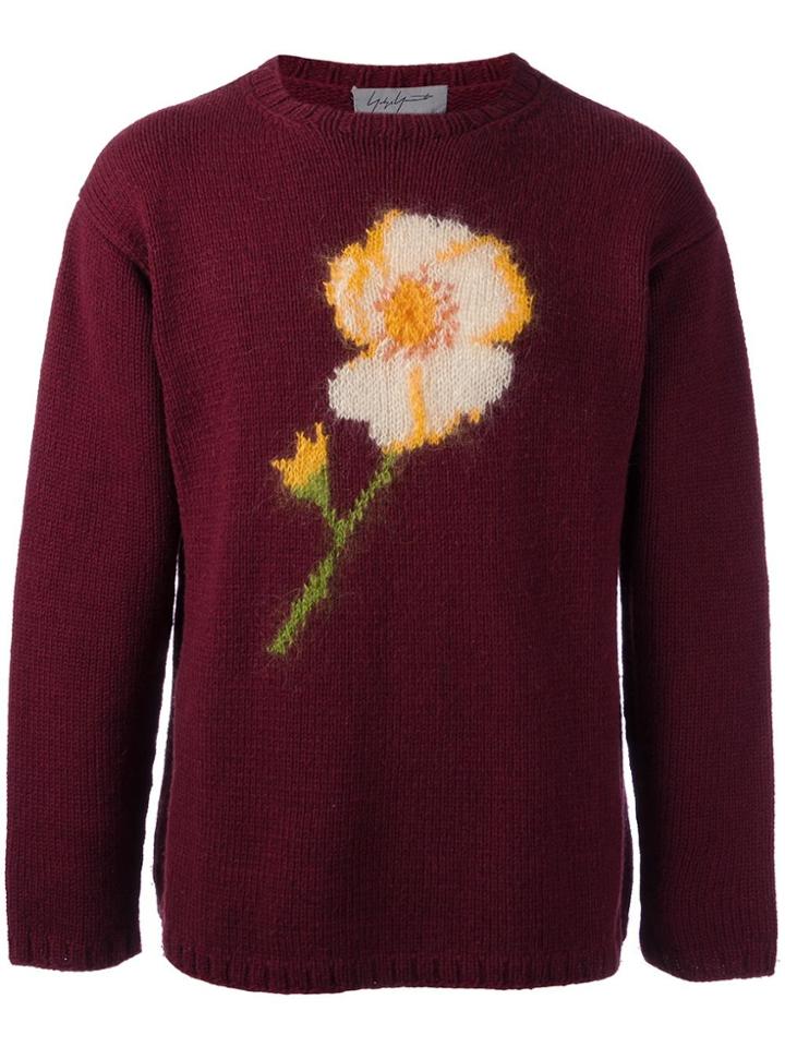 Yohji Yamamoto Vintage Flower Intarsia Knit Jumper - Pink & Purple