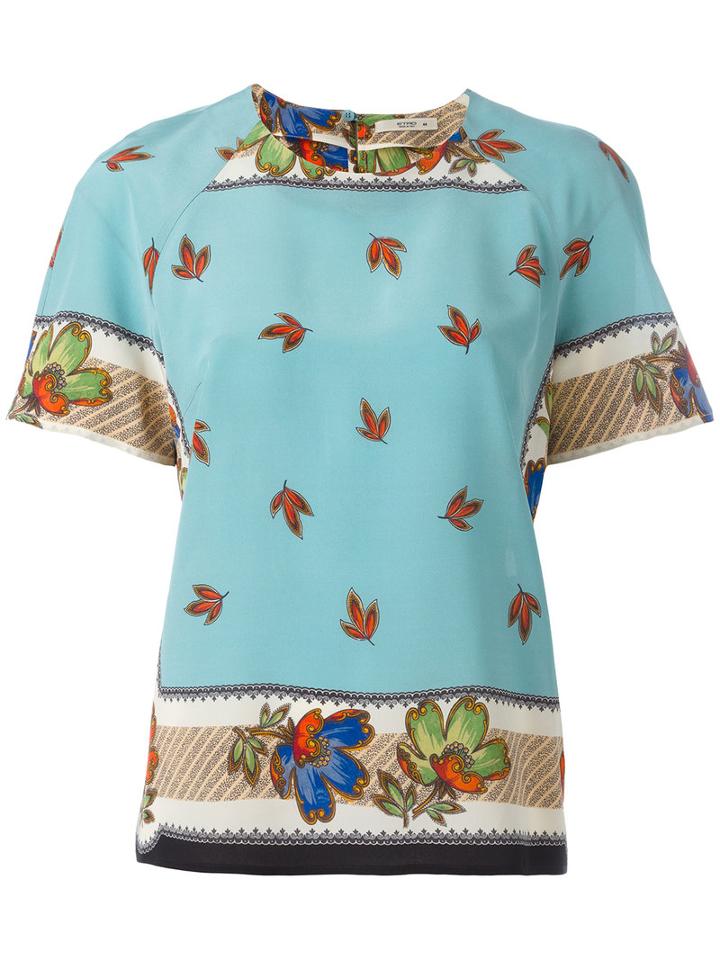 Etro - Floral Print Shift Blouse - Women - Silk - 44, Blue, Silk