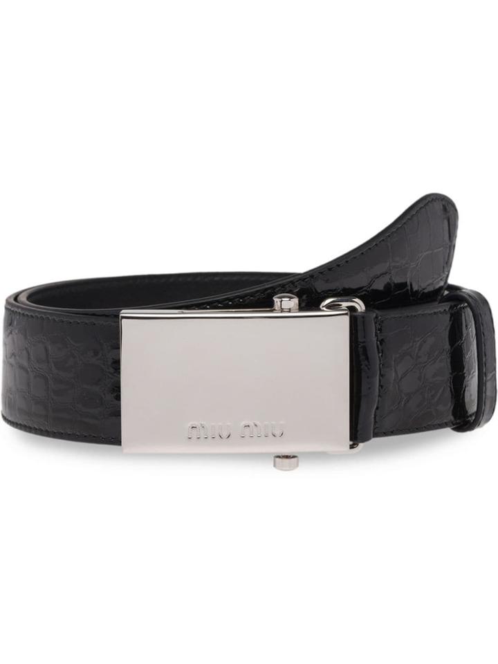 Miu Miu Croco-print Patent Leather Belt - Black