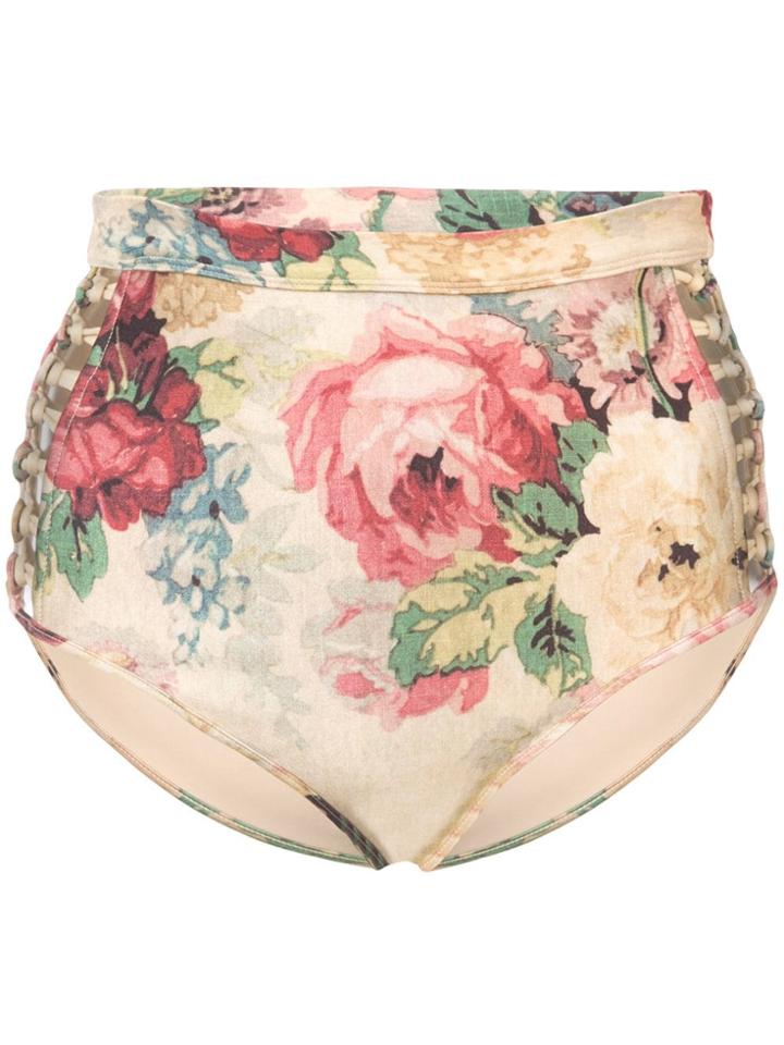 Zimmermann High-waisted Floral Bikini Bottoms - Nude & Neutrals
