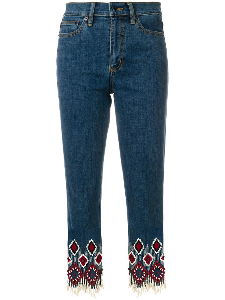 Tory Burch Embroidered Cuff Jeans - Blue