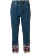Tory Burch Embroidered Cuff Jeans - Blue