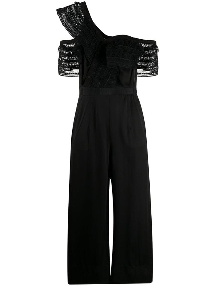 Self-portrait Ruffle Detail Jumpsuit - Black