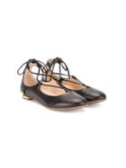 Aquazzura Mini Mini Christy Lace-up Ballerinas - Black