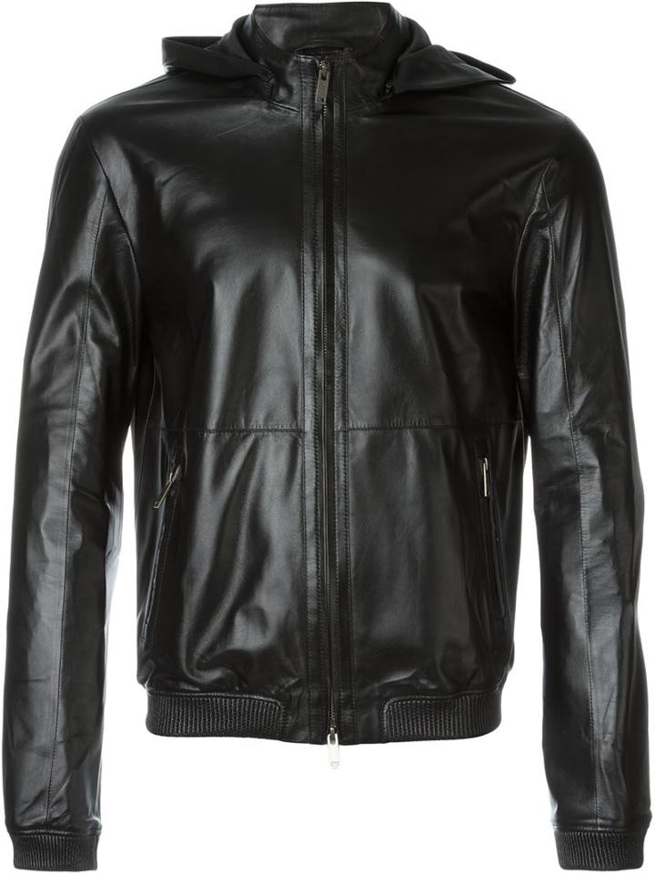 Desa 1972 Hooded Zipped Jacket, Men's, Size: 52, Black, Leather