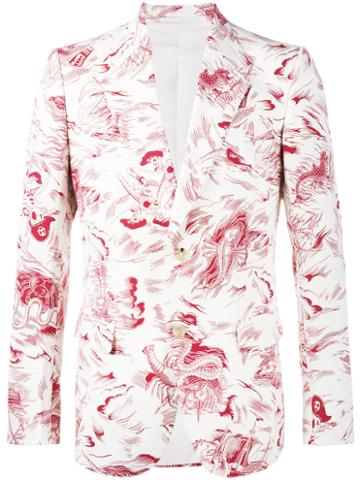 Gucci Sea Storm Print Blazer, Men's, Size: 50, White, Cotton/rayon/silk