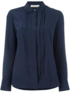 Tory Burch Pleated Placket Shirt, Women's, Size: 2, Blue, Silk/spandex/elastane