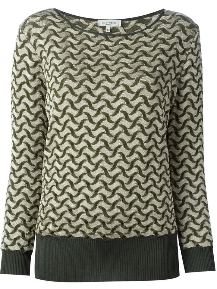 Etro Pattern Intarsia Jumper, Women's, Size: 44, Green, Cotton/polyamide/viscose