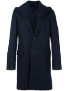 Paolo Pecora Buttoned Hooded Coat, Men's, Size: 50, Blue, Virgin Wool/polyamide/viscose
