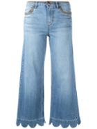 Red Valentino Wide Leg Scalloped Hem Jeans, Women's, Size: 25, Blue, Cotton/spandex/elastane/polyester/polyester