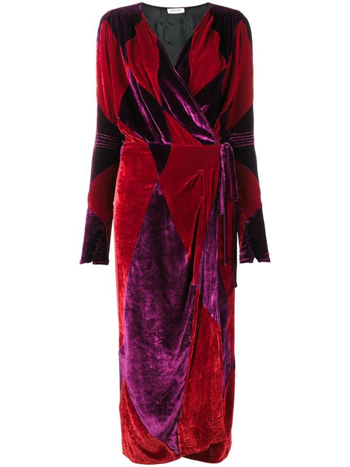 Attico Velvet Diamond Wrap Dress - Red
