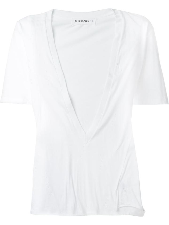 Filles A Papa Distressed Deep V-neck Top
