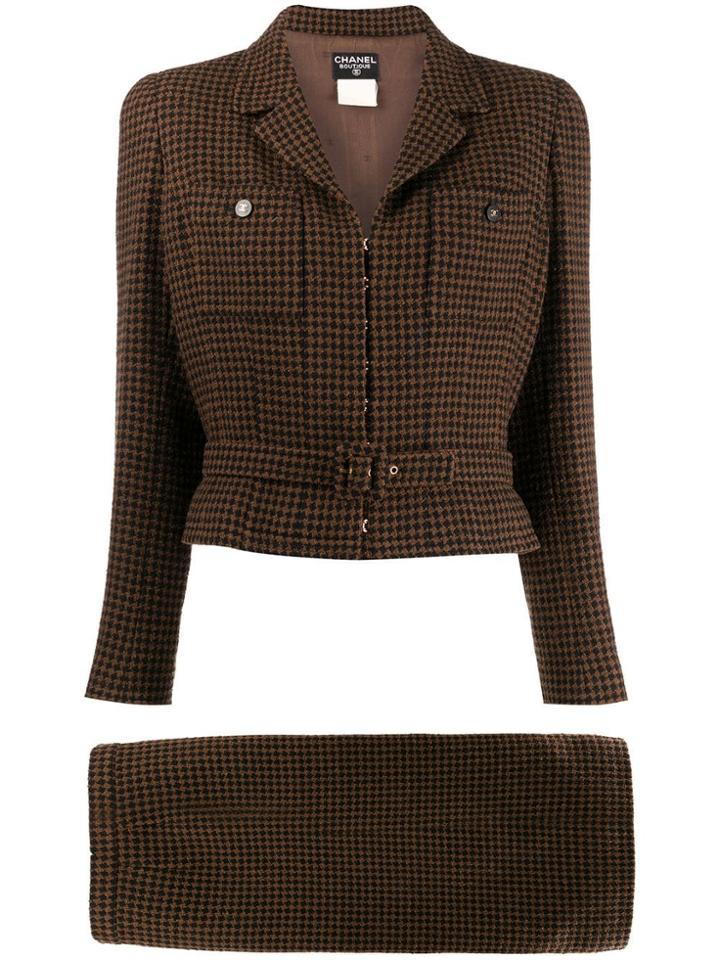 Chanel Vintage 1998 Checked Skirt Suit - Brown