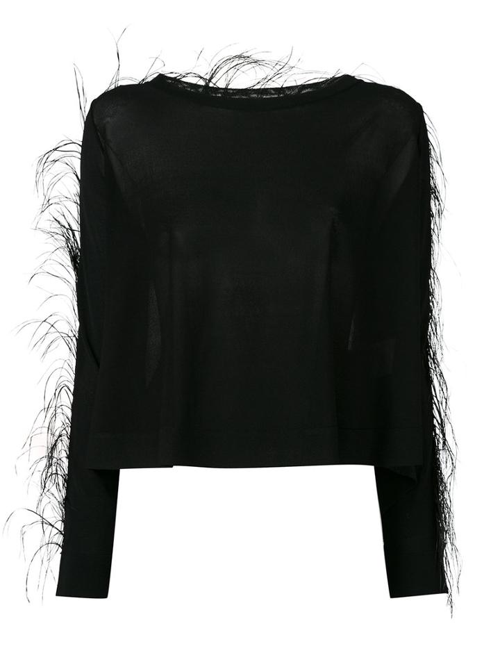 Antonio Berardi - Feather Trim Knitted Top - Women - Rayon - 46, Black, Rayon